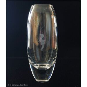 Kosta Boda Crystal Vase With Etched Girl Jumping Rope Design, Signed